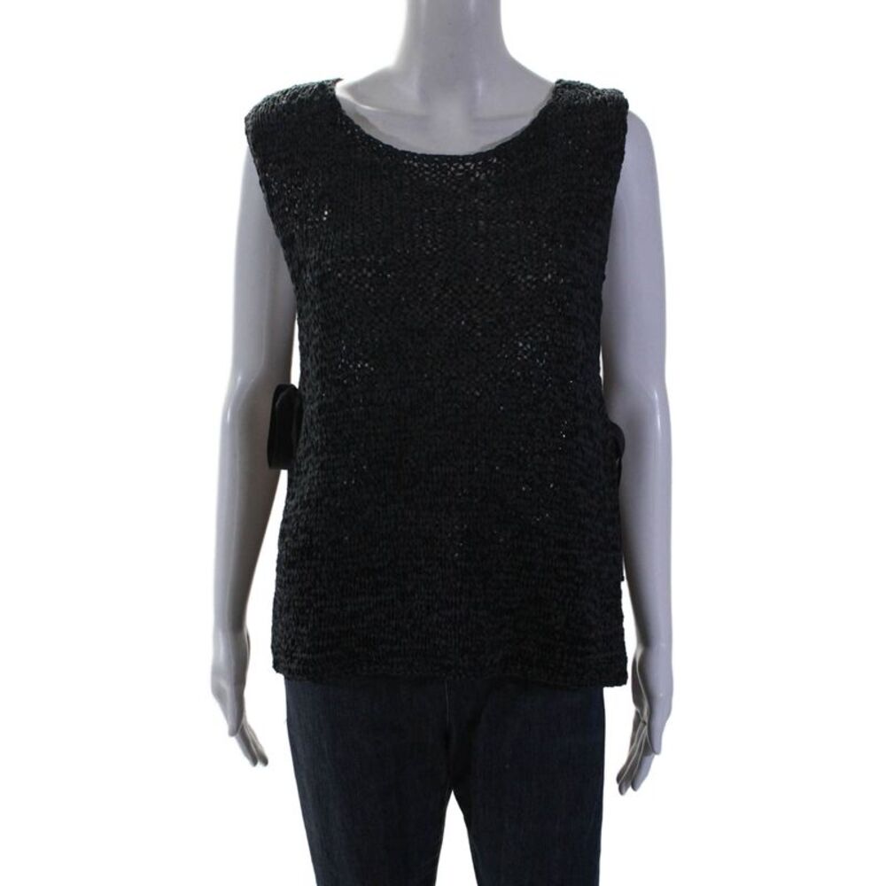 Margaret OLeary Womens Side Tie Scoop Neck Open Knit Top Navy Blue Size Large